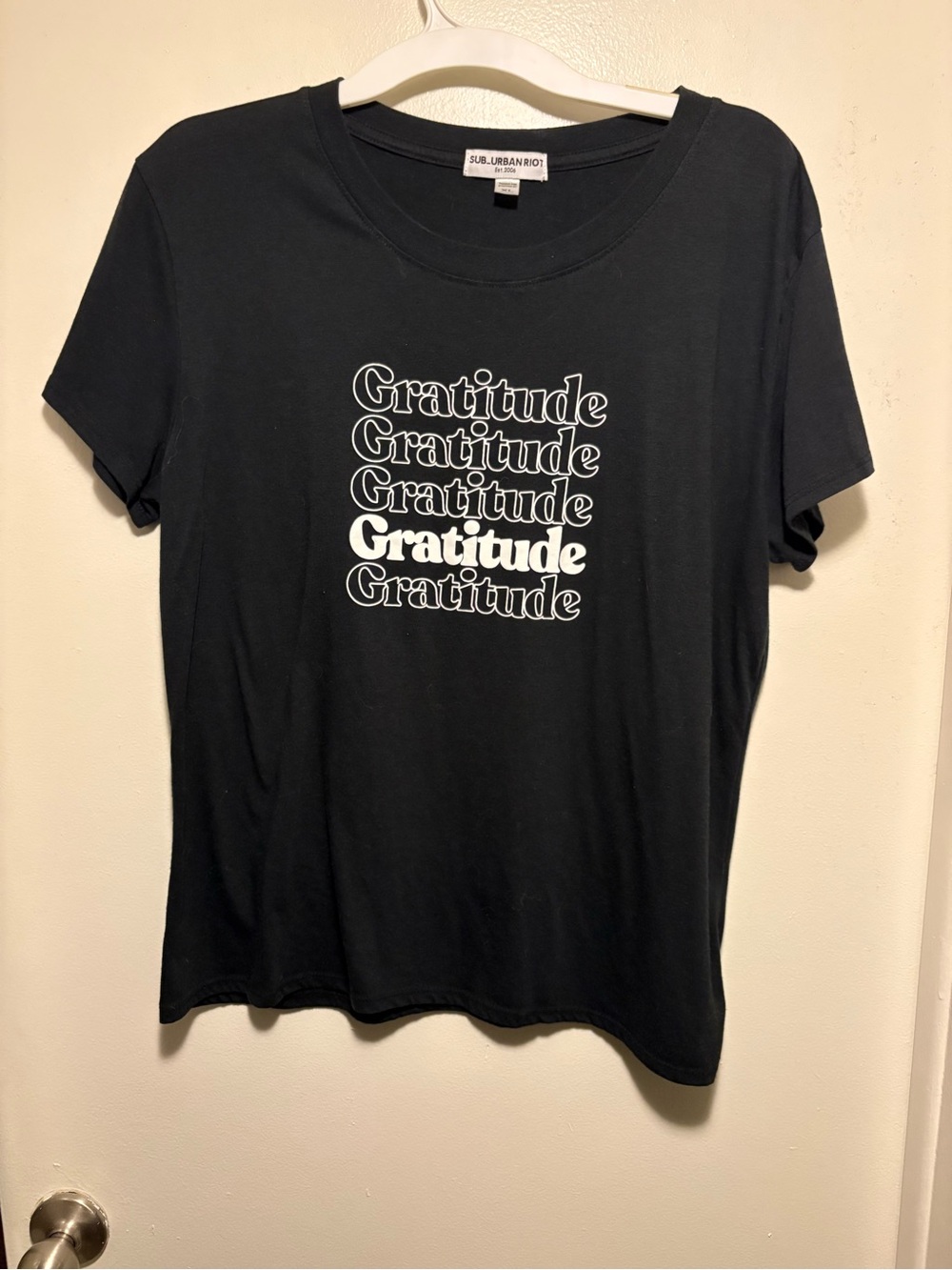 Sub_Urban Riot Women's Gratitude Graphic Tee - Black with White Print